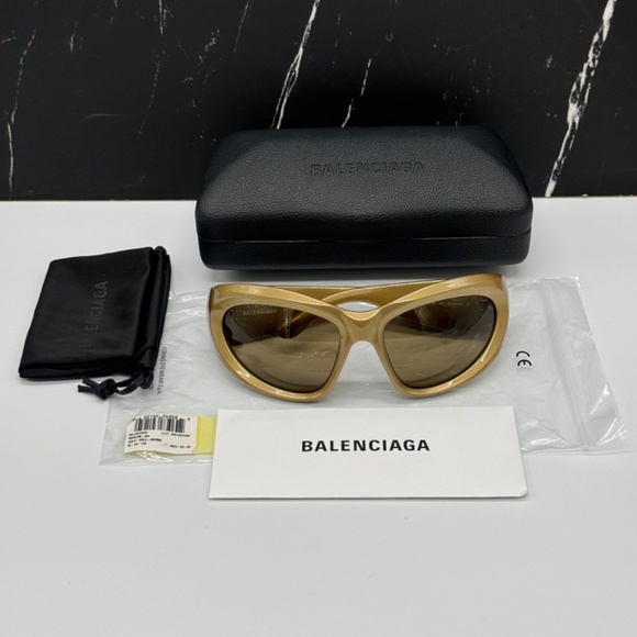 NEW BB0228S 004 BALENCIAGA GOLD BROWN OVAL WOMEN BALENCIAGA SUNGLASSES - Picture 11 of 11